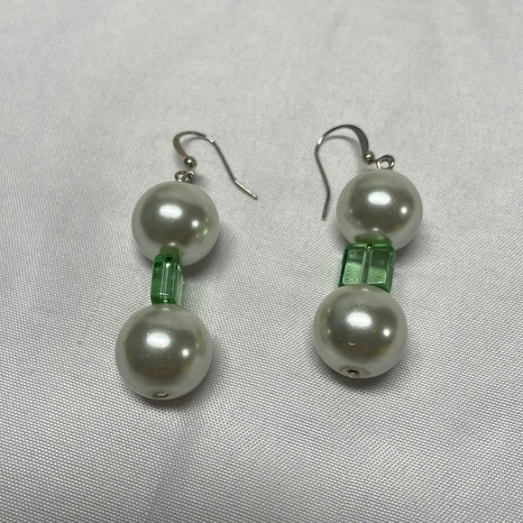 Green Glass Pearl Beaded Necklace Set, Green Jewelry, Prom Necklace Set. - Picture 5 of 16